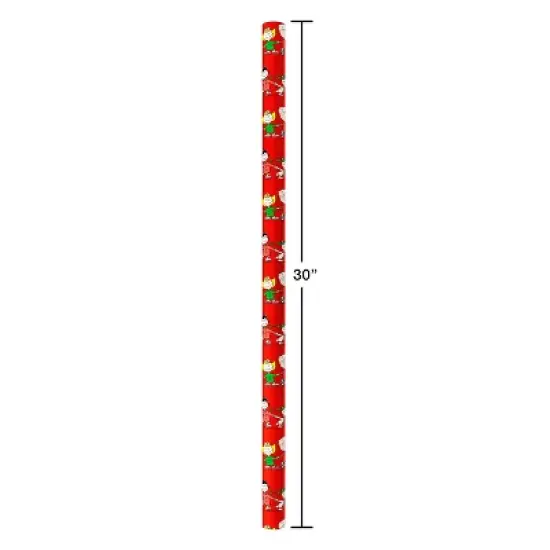 American Greetings 30" 25 sq ft Metallized Peanuts Ice Skating on Red Gift Wrap image {2}