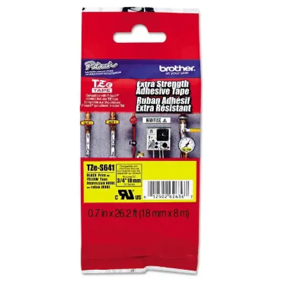 0.7" x 26.2' P-Touch TZe Extra-Strength Adhesive Laminated Labeling Tape Black/Yellow - Brother image {1}