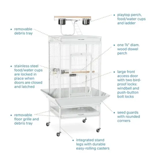 Prevue Select Wrought Iron Parrot Bird Cage 24x20x60", Chalk White image {8}