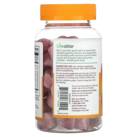 Lifeable Kids Calcium, Magnesium & Zinc + Vitamin D3 Gummies, Natural Raspberry, 60 Gummies image {2}