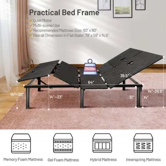 Twin x L\Queen Electric Adjustable Bed Base Remote Control Dual USB Easy Assemble image {3}