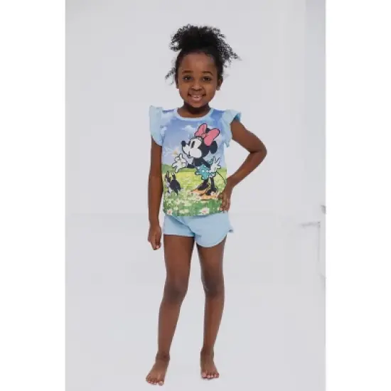 Disney Minnie Mouse Lilo & Stitch Little Mermaid Ariel Floral Baby Girls T-Shirt and French Terry Shorts Outfit Set Infant image {1}