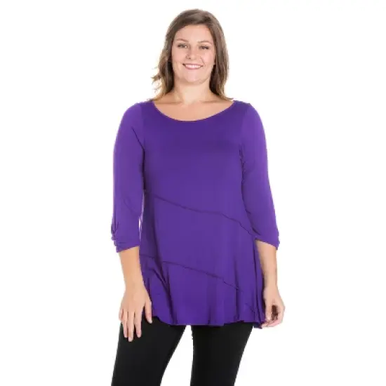 24seven Comfort Apparel Womens Plus Size Ruched Sleeve Swing Tunic Top image {6}