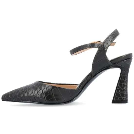 Journee Collection Womens Nixey Croco Texture Buckle Pointed Toe Pumps image {1}
