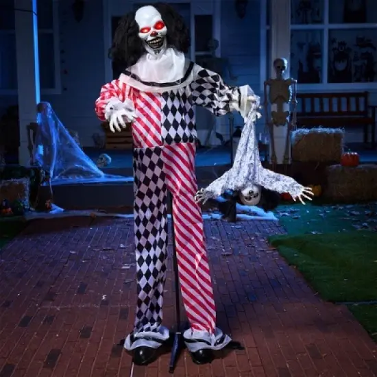 Joyfy 64" Halloween Outdoor Decorations, Animatronics Clown Holding Doll with Motion & Sound & Light for Halloween Party Haunted House Yard Lawn Decor image {5}