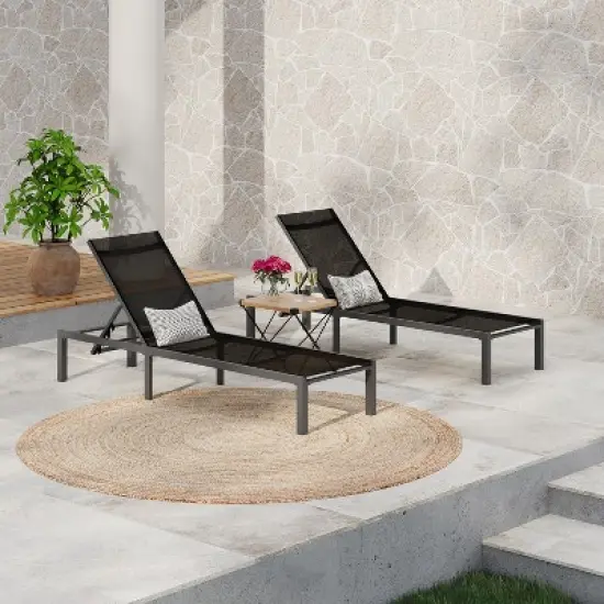 Christopher Knight Home Perlas Outdoor Aluminum Adjustable Chaise Lounge, Black image {1}