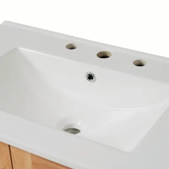 Christopher Knight Home Ramona 30" Mid-Century Modern Bathroom Vanity with Ceramic Sink, Antique Natural image {9}