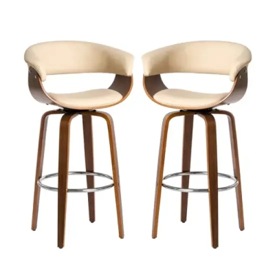 Set of 2 Mid-century Modern Walnut Bentwood Swivel Barstools - Glitzhome image {9}