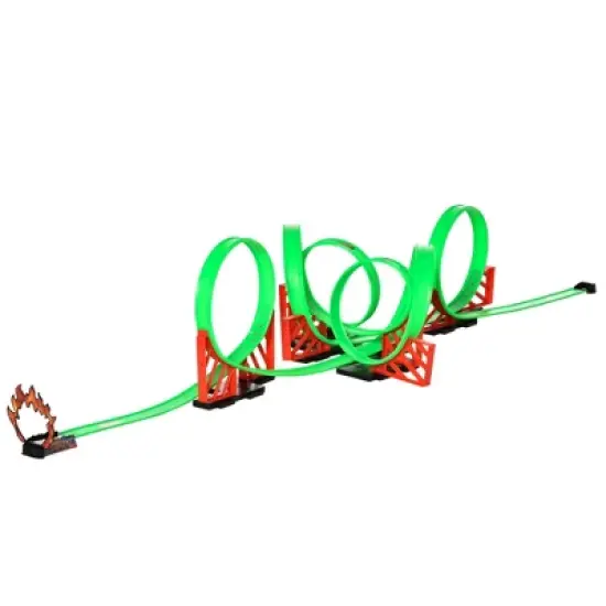Qaba Race Track Set Track Builder Loop Kit Criss Cross Track Set Starter Kit with Pull-back Cars for 3-6 years old Boys and Girls Green image {3}