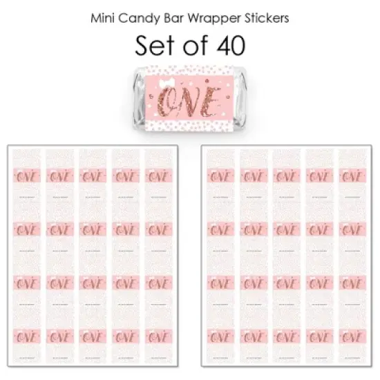 Big Dot of Happiness 1st Birthday Little Miss Onederful - Mini Candy Bar Wrapper Stickers - Girl First Birthday Party Small Favors - 40 Count image {2}