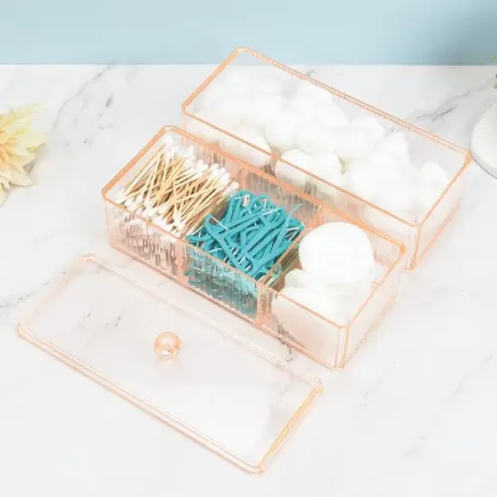 Trio Home 4 Compartment Rectangular Stackable Organizer With Lid for Makeup, Jewelry, Office Desk  Accessories, Vanity Holder image {3}