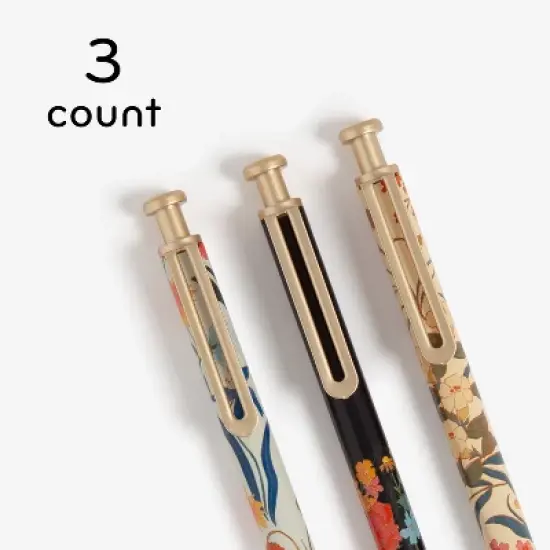 U Brands 3pk Ballpoint Pens Black Ink Monterey Botanical Studies image {5}