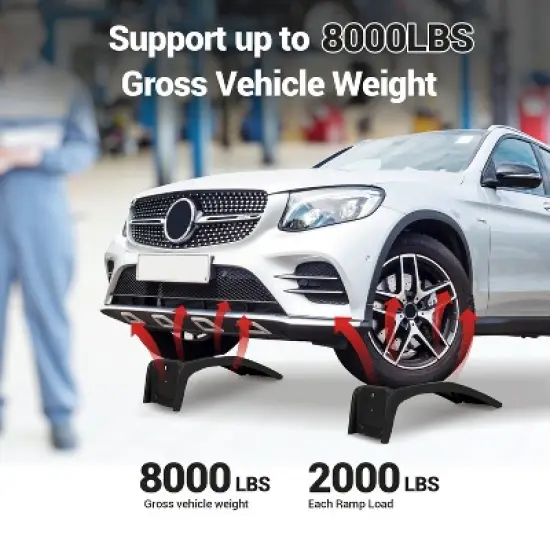 8" Lift Steel Car Ramp 8000 Lbs Capacity, 4000 Lbs Per Ramps, Heavy Duty Truck Ramps for Car Repair or Vehicle Maintenance, 2 Pack Car Ramps, Black image {2}