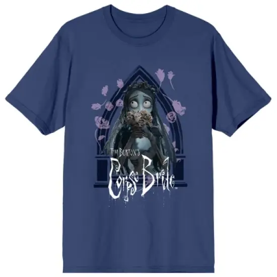Corpse Bride Emily Roses And Altar Crew Neck Short Sleeve Navy Women's T-shirt image {4}