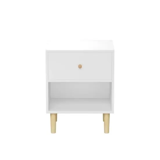 KWPZQEB Wood Nightstand, Bed Side Table with Open Shelf & Drawer, Modern Night Stand with Solid Wood Legs for Bedroom Living Room Small Space image {8}