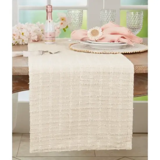 Saro Lifestyle Cotton Table Runner with Texture Design, 13"x72", Beige image {2}