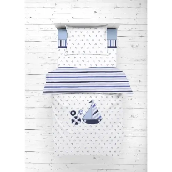 Bacati - Little Sailor Anchor Boat Blue Navy 4 pc Toddler Bedding Set image {4}