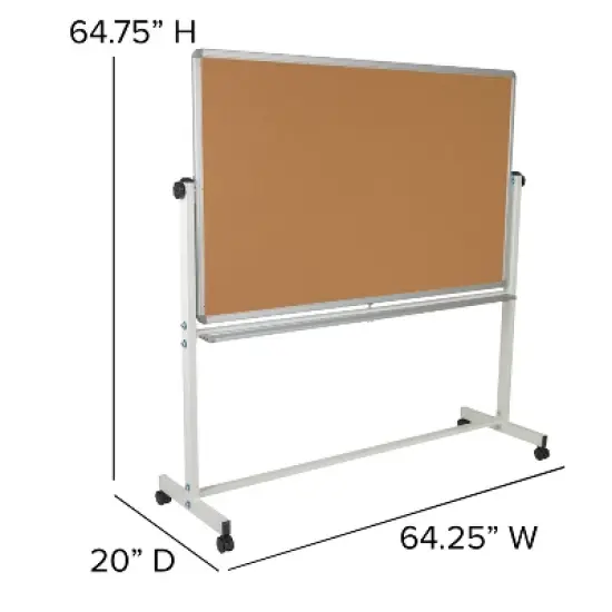 Flash Furniture HERCULES Series Reversible Mobile Cork Bulletin Board and White Board Stand with Pen Tray image {10}