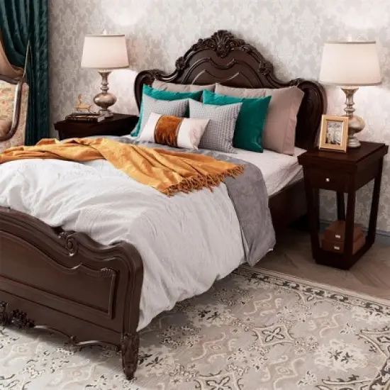 Tangkula 2 Tier End Side Table Nightstand with Drawer Shelf Rubber Wood Classic Espresso image {3}