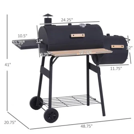 Outsunny 48in Steel Portable Backyard Charcoal BBQ Grill and Offset Smoker Combo with Wheels image {2}