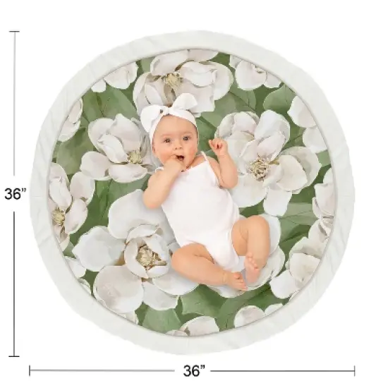 Sweet Jojo Designs Girl Baby Tummy Time Playmat Watercolor Magnolia Green and Ivory image {3}