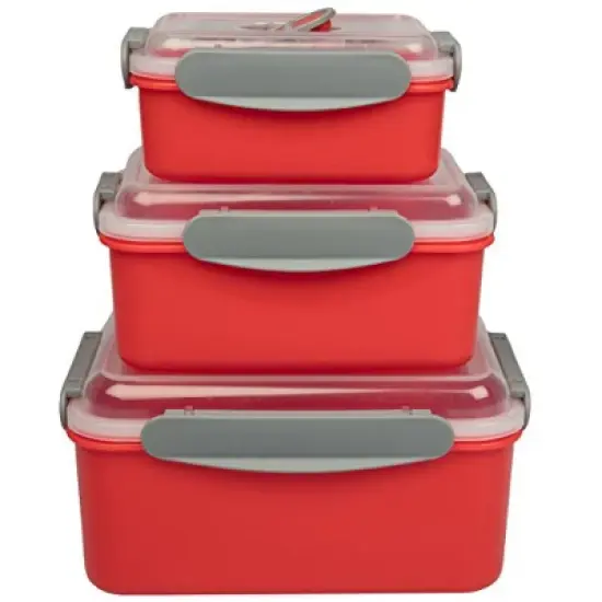 Good Cooking Microwave Meal Prep Containers- Set of 3 Nesting Microwave Cookware Meal Prep Containers w Locking Steam Vent Lids- BPA Free image {4}