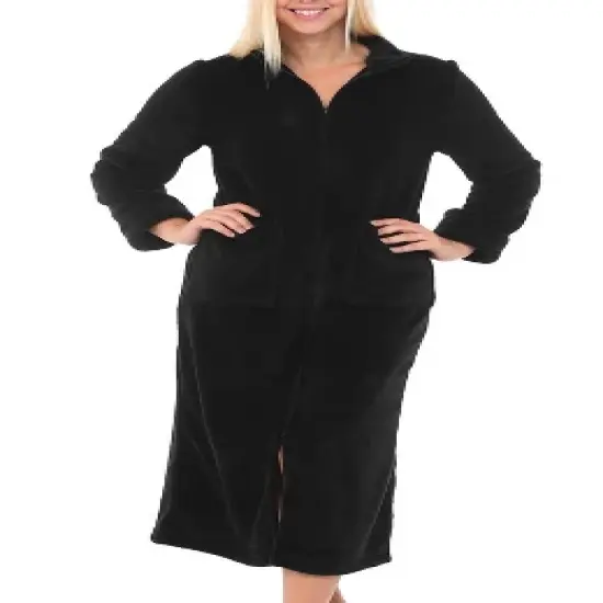 Women's Zip Up Fleece Robe, Soft Warm Plush Zipper Bathrobe image {7}