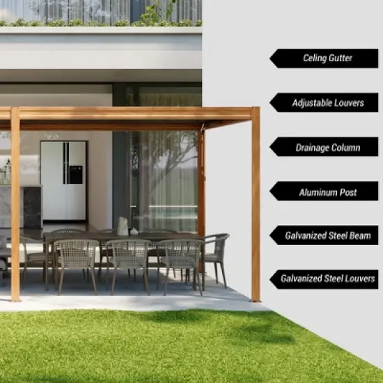 Mondawe Outdoor Louvered Pergola 10X20FT, Aluminum Pergola with Adjustable Roof and Efficient Drainage System image {4}
