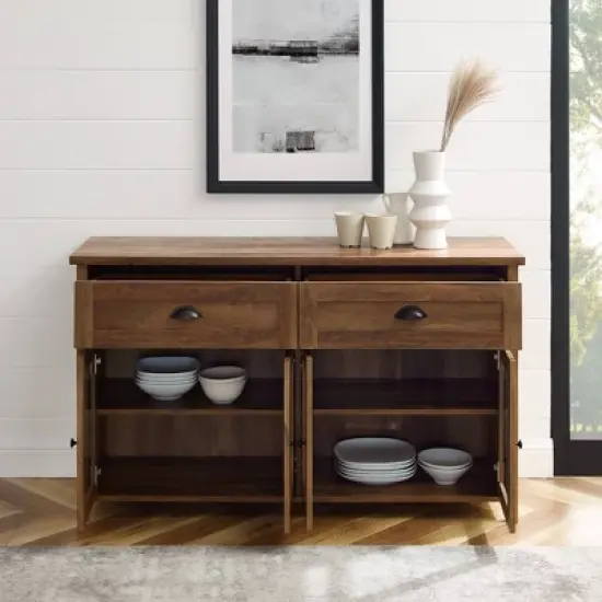 Millia Transitional Farmhouse 4 Door Sideboard with Glass Panels - Saracina Home image {3}