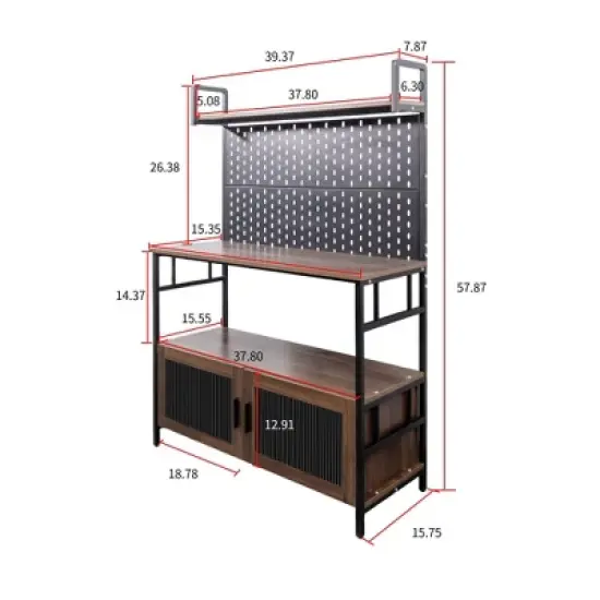 Kumasinova Kitchen Hutch Cabinet with Microwave Stand,Multifunctional Buffet Sideboard with Pegboard&2 Glass Doors,Kitchen Bakers Rack with Iron Frame image {2}