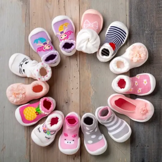 Komuello Baby Girl First Walk Sock Shoes Corsage Pink image {7}