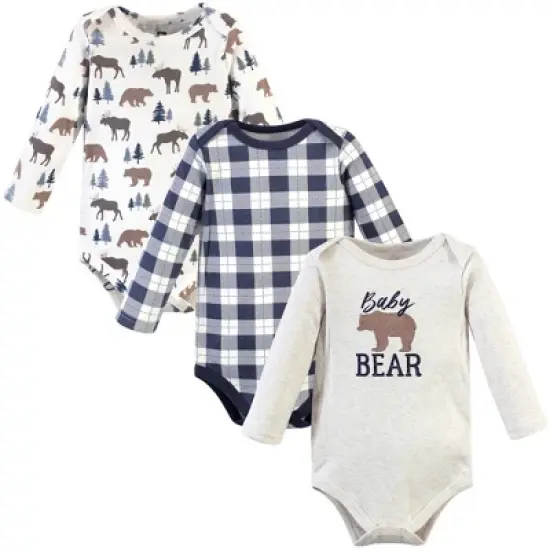 Hudson Baby Infant Boy Cotton Long-Sleeve Bodysuits 3pk, Moose Bear image {2}