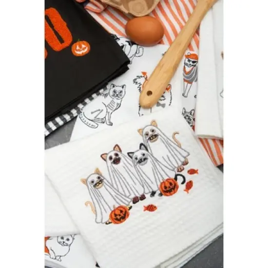 C&F Home Ghost Costume Cats Halloween 100% Cotton Waffle Weave Kitchen Dishtowel image {2}