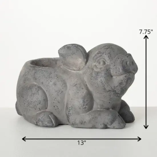 7.75"H Sullivans Charcoal Piglet Planter, Gray image {3}