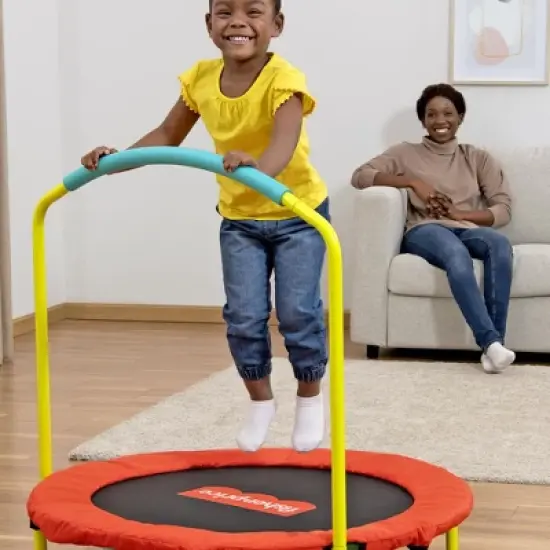 Fisher-Price New 2025 Model Mini Trampoline, WonderJump 36 Inch Round Indoor Trampoline with Stabilizing Handlebar, Multicolor image {2}