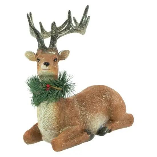 Northlight Glittered Sitting Deer with Pine Neck Wreath Christmas Decoration - 10" image {6}