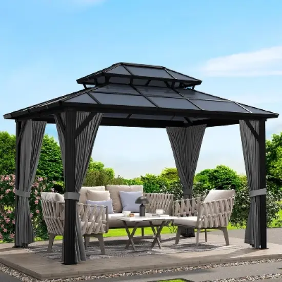 10' x 12' Hardtop Gazebo, Metal Gazebo with Aluminum Frame, Double Galvanized Steel Roof image {7}