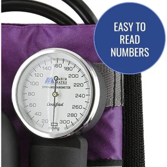 MABIS MatchMates Manual Blood Pressure Monitor Kit Aneroid Sphygmomanometer with Calibrated Nylon Cuff and Oversized Carrying Case, Adult, Purple image {3}