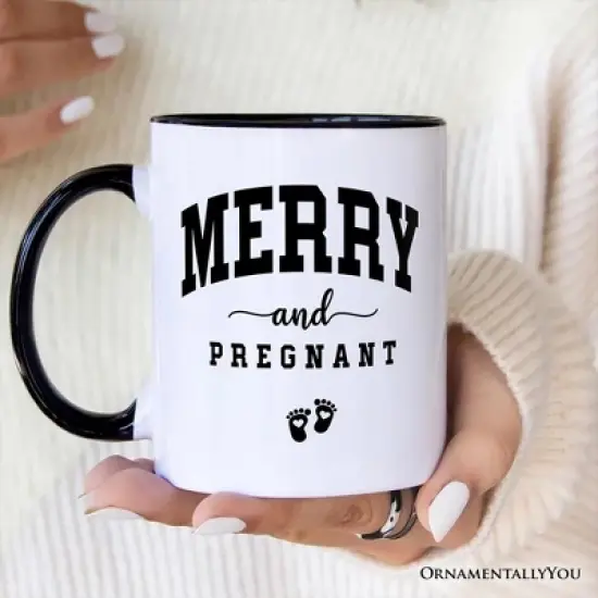 Merry and Pregnant Mug, Baby Announcement Christmas Gift for New Mom (Non-Custom Only)| OrnamentallyYou image {2}