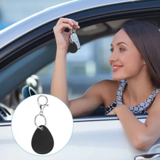 Unique Bargains PU Leather Keychain Holder ID Key Cards Key Fobs with Rings 2 Pcs image {5}