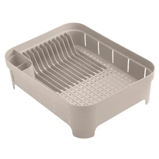 OU Dish Drying Rack for Kitchen Counter, Freestanding Plastic Dish Strainer with Utensil Holder, Compact Dish Drain for Plates, Cups & Cutlery image {6}