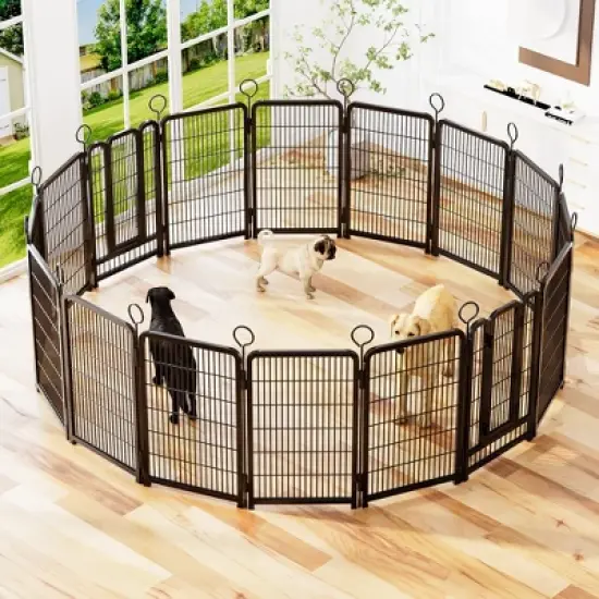 KTMBDW 16 Panels Heavy Duty Metal Playpen with Self-Locking Gate, Extra Tall 40" Dog Fence Pet Exercise Pen for Outdoor and Indoor-Large Dogs, Black image {12}