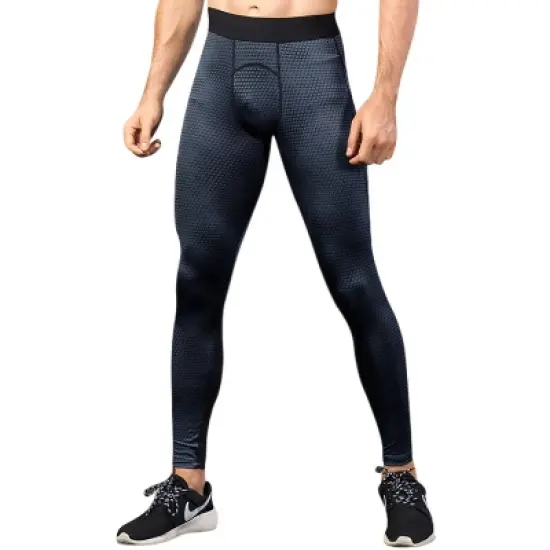 Anna-Kaci Active Men's High Performance Compression Leggings Full-Length with Honeycomb Texture and Elastic Waistband image {8}