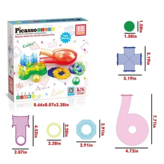 PICASSO-TILES Marble Run  Add-On Accessories for Race Track Expansion Magnetic Tiles, Building Blocks STEM Toy for Kids image {6}