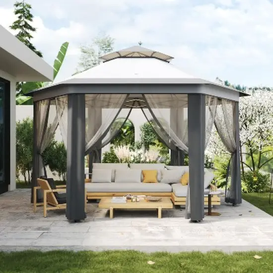 GustoWave Portable Outdoor 6 Sided Gazebo Tent Pergola, Carpa for Backyard image {8}