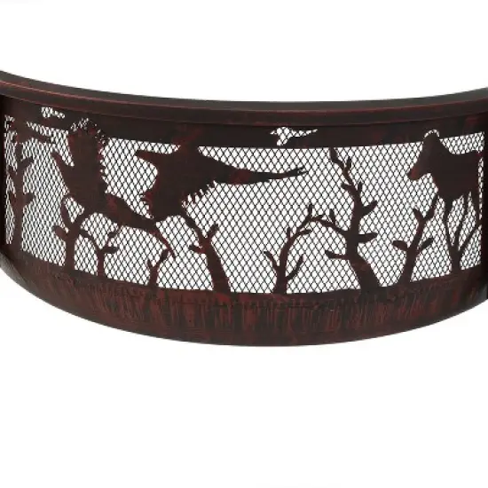 Sunnydaze Outdoor Camping or Backyard Steel Pheasant Hunting Fire Pit with Spark Screen, Cover, Metal Wood Grate, and Log Poker - 30" image {2}