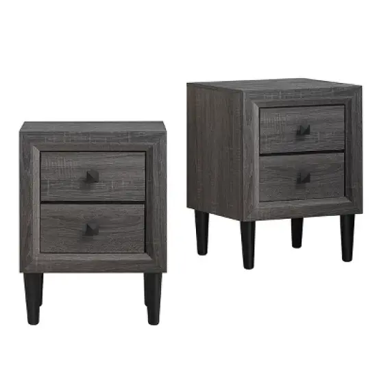Tangkula 2PCS 2 Drawers Nightstand Bedside End Table Storage Display Bedroom image {2}