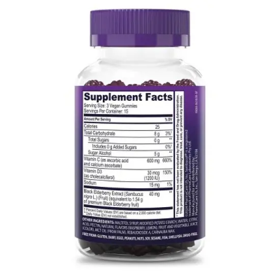 Sambucol Sugar Free Triple Immunity Supplement Vegan Gummies - 45ct image {2}