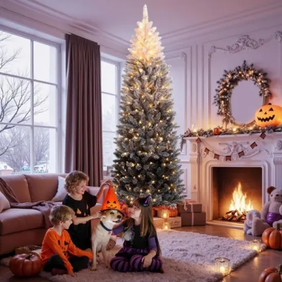 4.5/6/7.5/9 FT Artificial Christmas Tree, Christmas Tree with Decoration, Metal Base Easy Assembly for Home, Office, Party, Holiday Decor image {1}