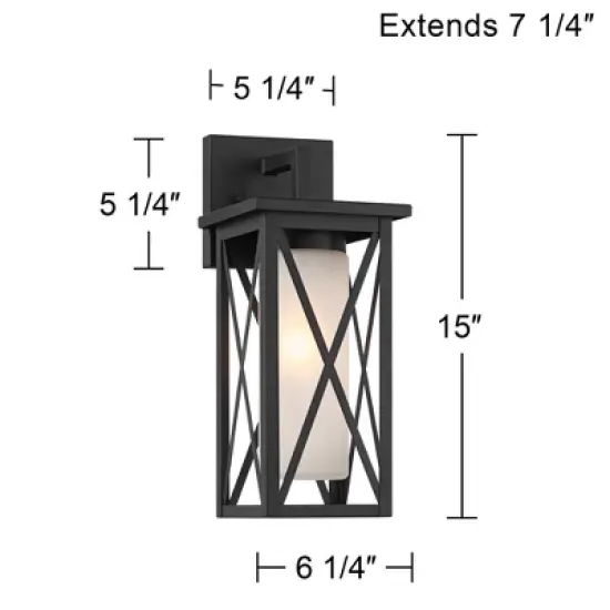 360 Lighting Raynor 15" High Modern Outdoor Wall Light Fixture Mount Porch House Exterior Outside Weatherproof Black Metal Glass Shade Front Door image {3}